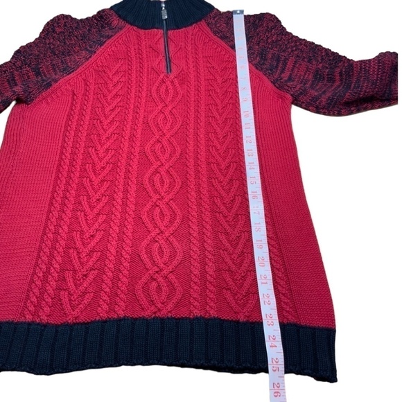 COTTON COUNTRY 100% Cotton Red Black 1/4 Zip Sweater Stand Up Collar US Sz M - Picture 5 of 8